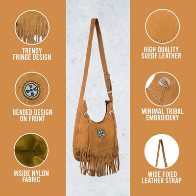 Women's Dull Brown Suede Fringe Purse Shoulder Crossbody Bag