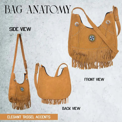 Women's Dull Brown Suede Fringe Purse Shoulder Crossbody Bag