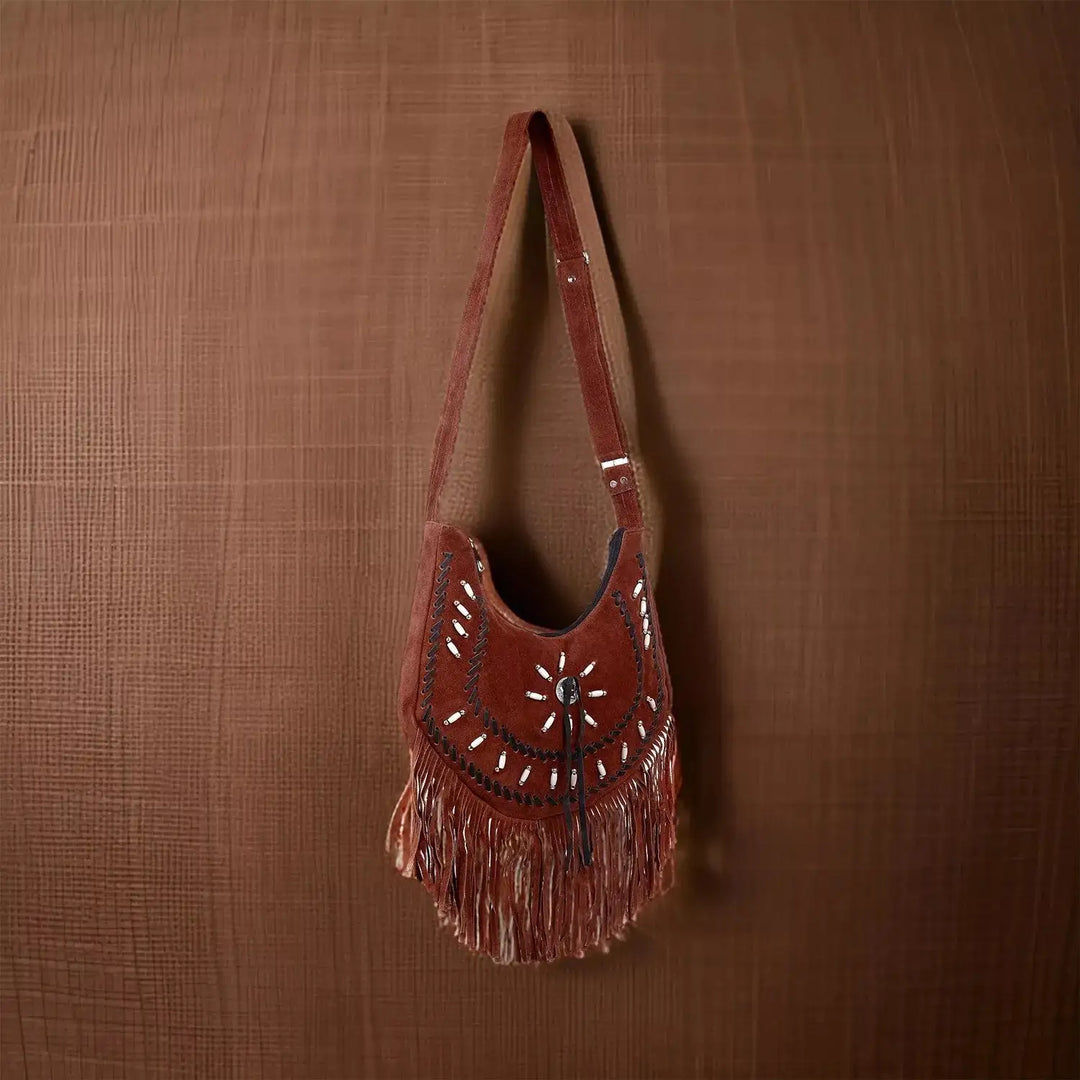 Women’s Reddish Brown Fringe Crossbody Bag