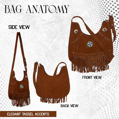 Women's Rusty Brown Fringe Purse Shoulder Crossbody Bag