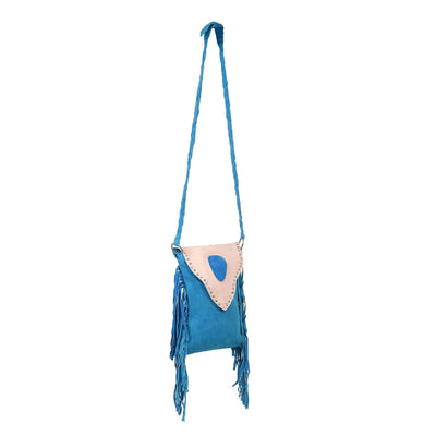 Women’s Suede Fringe Boho Cyan Blue Leather Crossbody Bag
