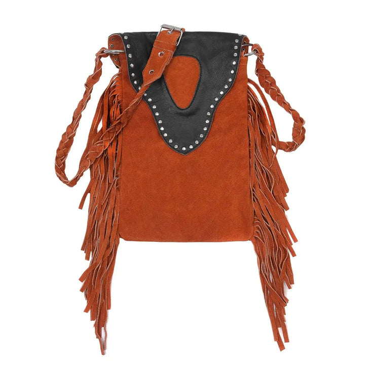 Women’s Suede Fringe Boho Rusty Brown Leather Crossbody Bag
