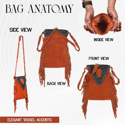 Women’s Suede Fringe Boho Rusty Brown Leather Crossbody Bag