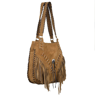 Women's Vintage Brown Suede Fringe Purse Tassel Shoulder Bag