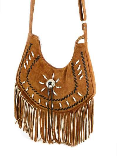 Genuine Suede & Leather Western Style Fringe Purse Pouch Saddle Bag