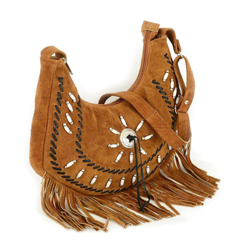 Genuine Suede & Leather Western Style Fringe Purse Pouch Saddle Bag