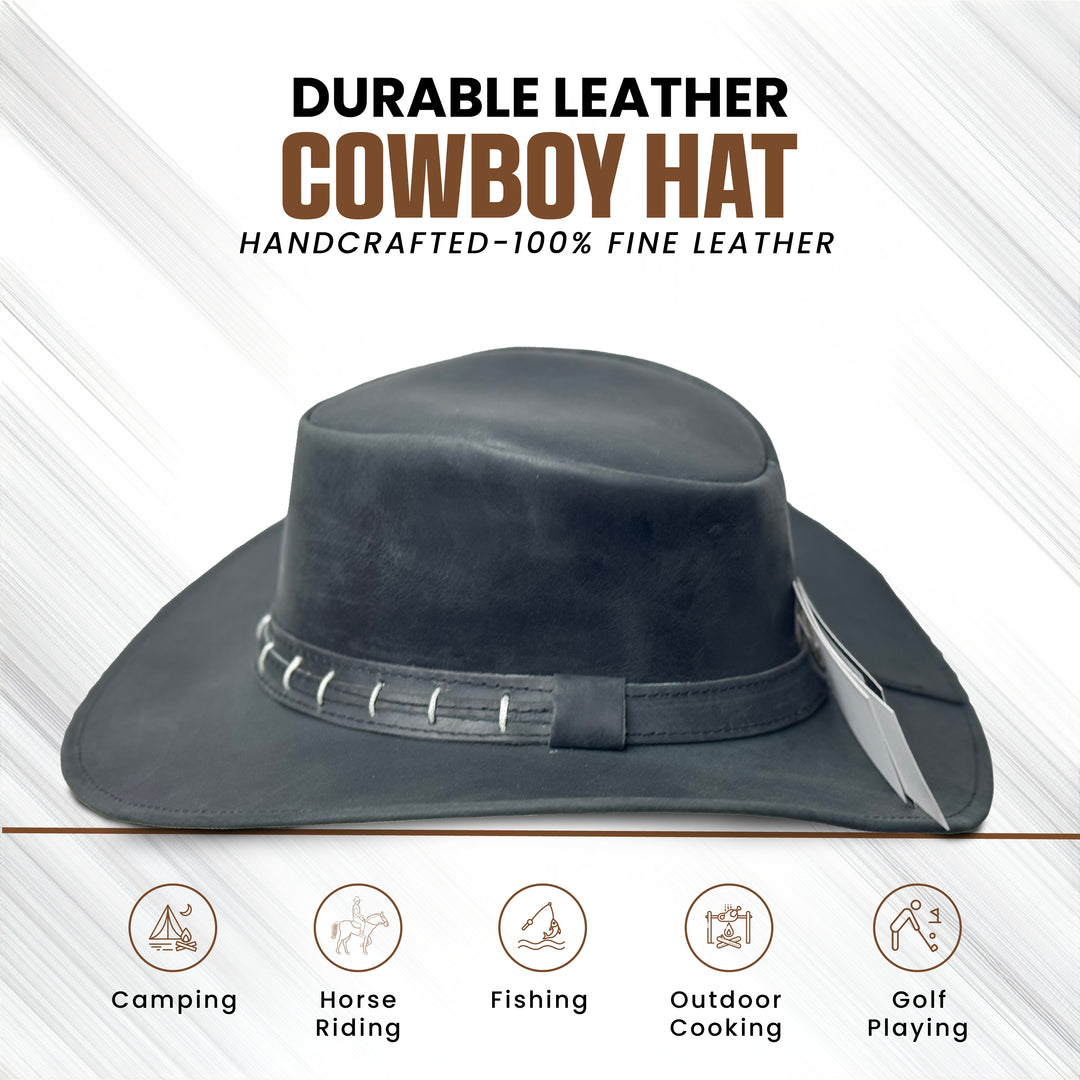 Maracaibo Leather Cowboy Hat for Men &amp; Women – Genuine Cowhide Outback Hat with Shapeable Brim, Handcrafted Western Style