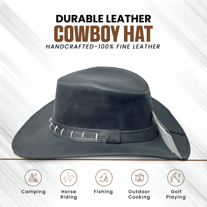 Maracaibo Leather Cowboy Hat for Men &amp; Women – Genuine Cowhide Outback Hat with Shapeable Brim, Handcrafted Western Style