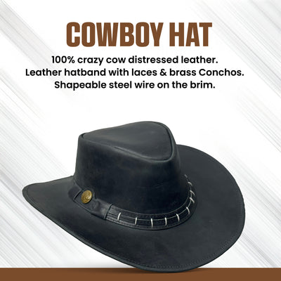 Lesa Collection: Chic Maracaibo Leather Band Cowgirl Hat with Deformable Brim, Vintage Maracaibo Leather Cowboy Hat