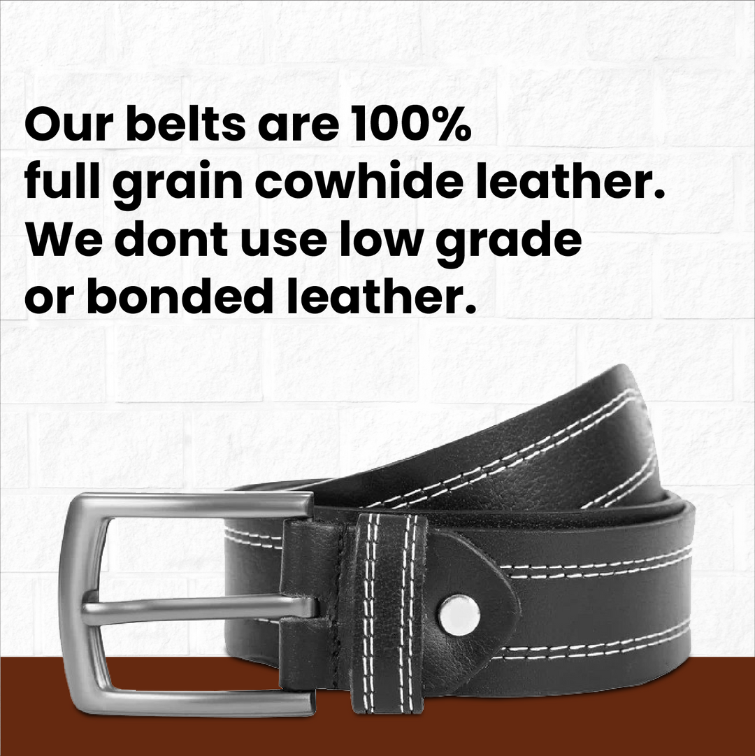 Berreri Men’s Genuine Leather Belt For Men With Strong Metal Buckle With Durable Double Stitching
