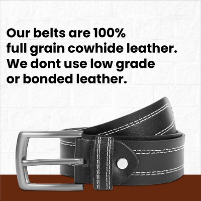 leather stich belt Mens Genuine FULL GRAIN Classic Leather Belt Belts Casual Jean Buckle Brown