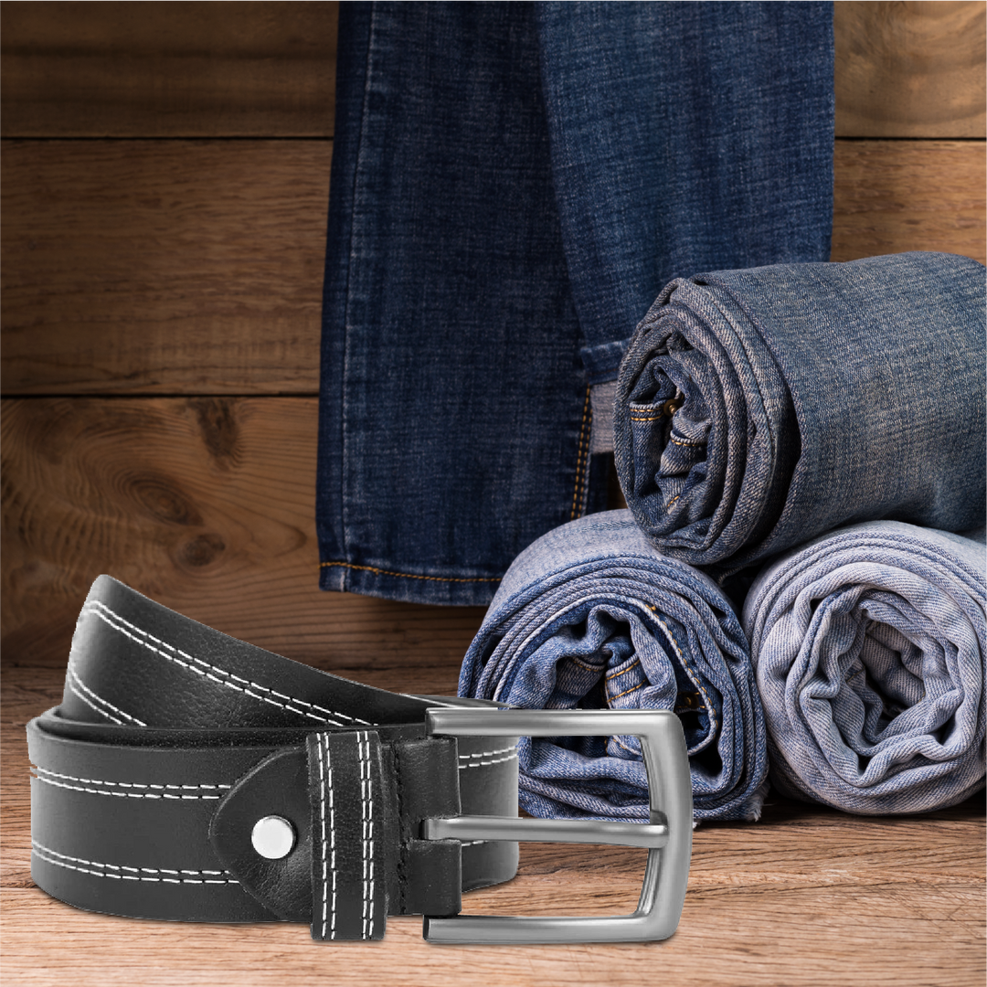 Berreri Men’s Genuine Leather Belt For Men With Strong Metal Buckle With Durable Double Stitching