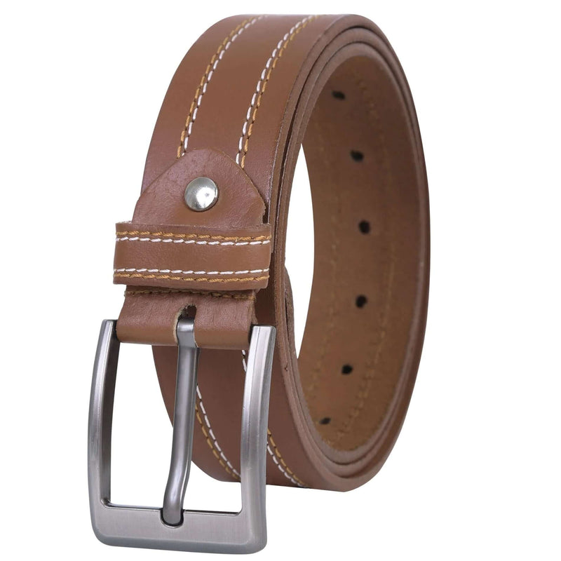 leather stich belt Mens Genuine FULL GRAIN Classic Leather Belt Belts Casual Jean Buckle Brown