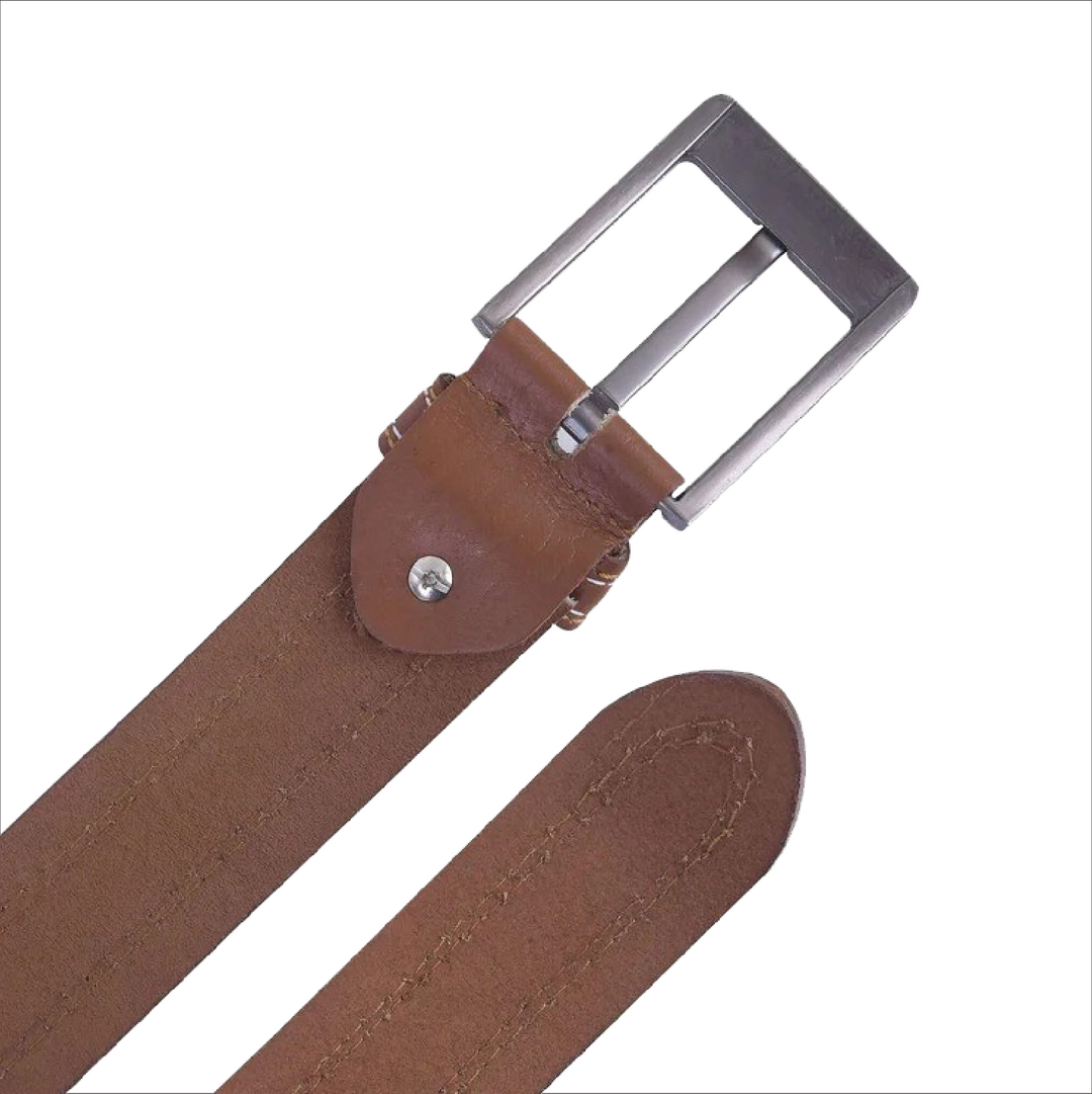 Berreri Men’s Genuine Leather Belt For Men With Strong Metal Buckle With Durable Double Stitching