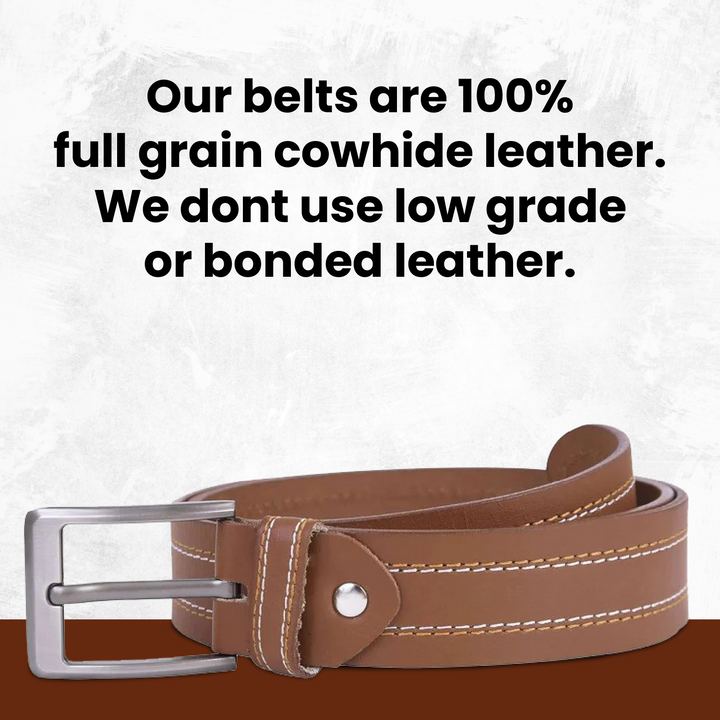 Berreri Men’s Genuine Leather Belt For Men With Strong Metal Buckle With Durable Double Stitching