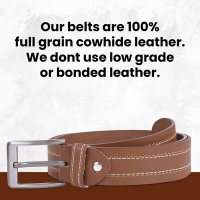 leather stich belt Mens Genuine Full Grain Classic Leather Belt Belts Casual Jean Buckle Brown