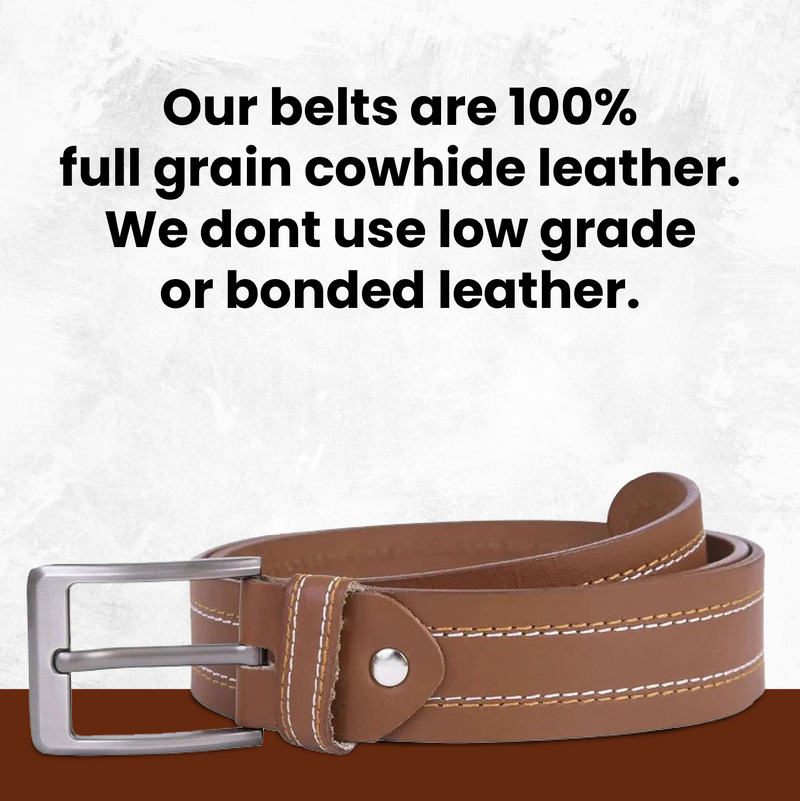 leather stich belt Mens Genuine FULL GRAIN Classic Leather Belt Belts Casual Jean Buckle Brown