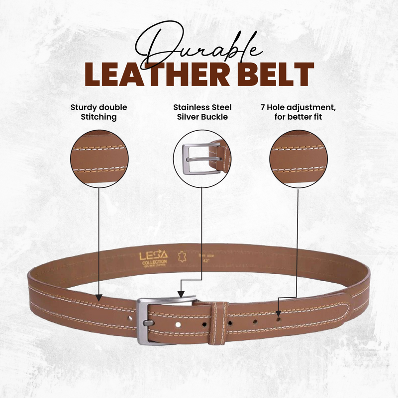 leather stich belt Mens Genuine FULL GRAIN Classic Leather Belt Belts Casual Jean Buckle Brown