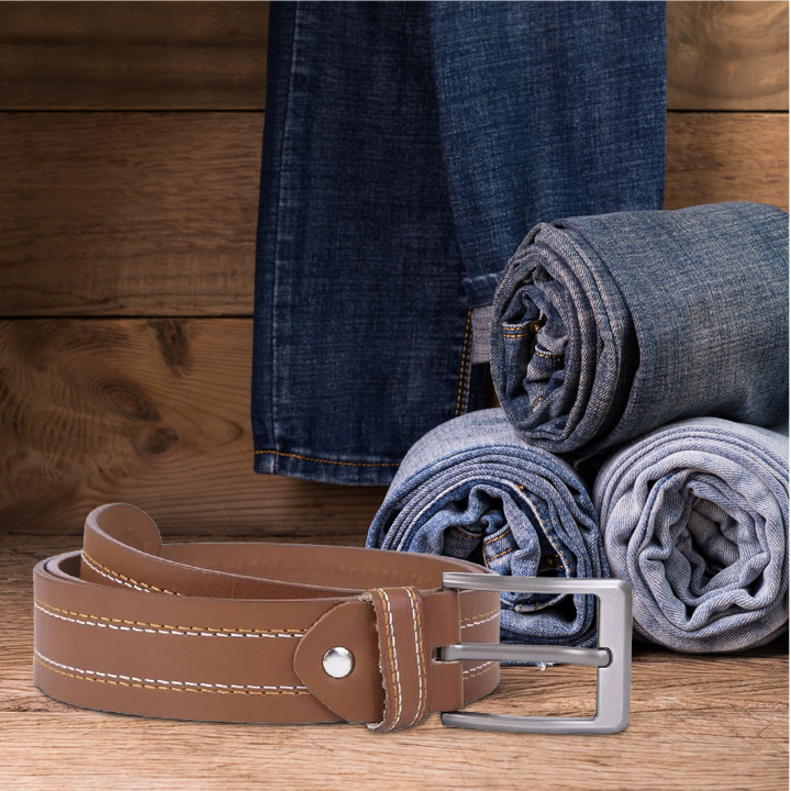 Berreri Men’s Genuine Leather Belt For Men With Strong Metal Buckle With Durable Double Stitching