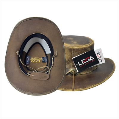 Lesa Collection: Chic Maracaibo Leather Band Cowgirl Hat with Deformable Brim, Vintage Maracaibo Leather Cowboy Hat