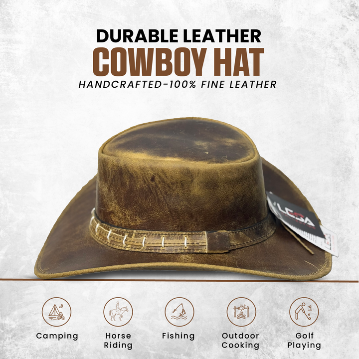 Maracaibo Leather Cowboy Hat for Men &amp; Women – Genuine Cowhide Outback Hat with Shapeable Brim, Handcrafted Western Style