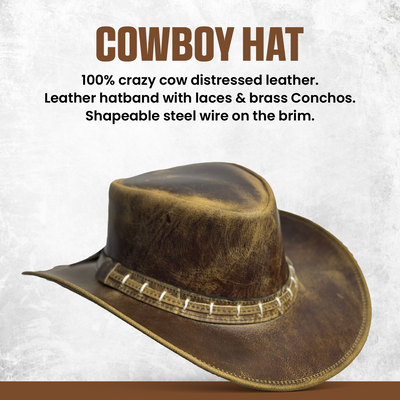 Lesa Collection: Chic Maracaibo Leather Band Cowgirl Hat with Deformable Brim, Vintage Maracaibo Leather Cowboy Hat