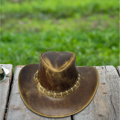 Lesa Collection: Chic Maracaibo Leather Band Cowgirl Hat with Deformable Brim, Vintage Maracaibo Leather Cowboy Hat