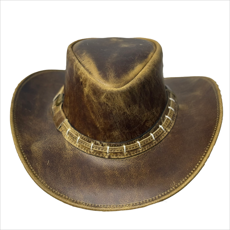 Lesa Collection: Chic Maracaibo Leather Band Cowgirl Hat with Deformable Brim, Vintage Maracaibo Leather Cowboy Hat