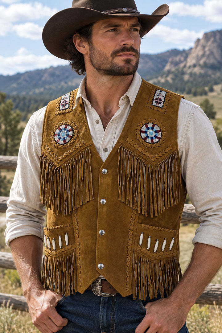 Suede Leather Vest with Fringes  waistcoat with beaded