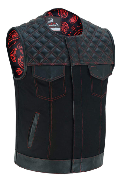 Red stiches Men's SOA Motorcycle Vest Red Thread Club Vest Concealed Gun Pockets