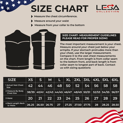 Lesa Collection Men's SOA Motorcycle Genuine Cowhide Leather Club Style Collarless Vest with Concealed Gun Pockets New