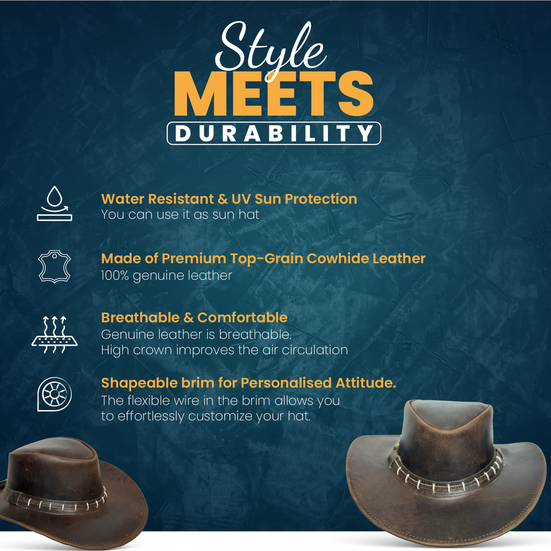 Maracaibo Leather Cowboy Hat for Men &amp; Women – Genuine Cowhide Outback Hat with Shapeable Brim, Handcrafted Western Style