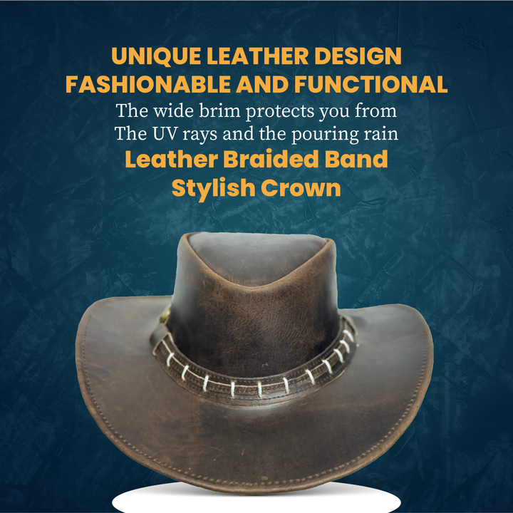 Maracaibo Leather Cowboy Hat for Men &amp; Women – Genuine Cowhide Outback Hat with Shapeable Brim, Handcrafted Western Style
