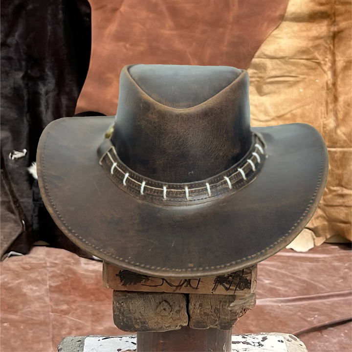 Maracaibo Leather Cowboy Hat for Men &amp; Women – Genuine Cowhide Outback Hat with Shapeable Brim, Handcrafted Western Style