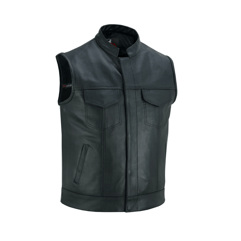 Mens Motorcycle Biker Black Leather Vest Anarchy Club Concealed Carry