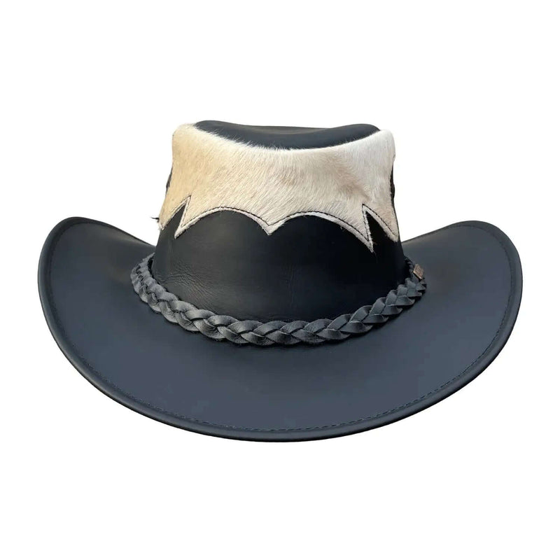 Lesa Collection Tri Leather Cowboy Hat with Faux Fur Trim - Western Style Unisex Outback Hat with Braided Band