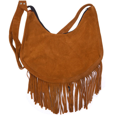 Lesa Collection Premium Western Fringe Purse with Adjustable Straps - Stylish Suede Leather Fringe Bag for Women