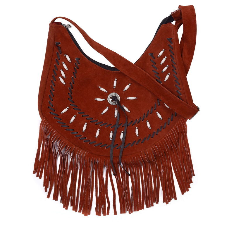 Lesa Collection Premium Western Fringe Purse with Adjustable Straps - Stylish Suede Leather Fringe Bag for Women