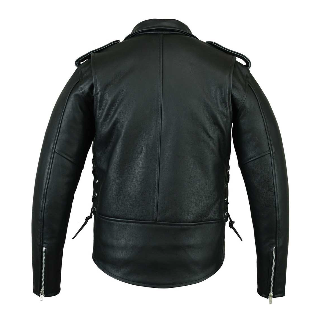 Men’s Black Leather Motorcycle Jacket – Classic Brando Cowhide Biker Jacket with Belted Waist, Asymmetrical Zipper &amp; Quilted Lining