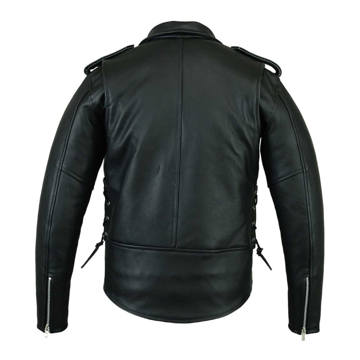 Men’s Black Leather Motorcycle Jacket – Classic Brando Cowhide Biker Jacket with Belted Waist, Asymmetrical Zipper &amp; Quilted Lining