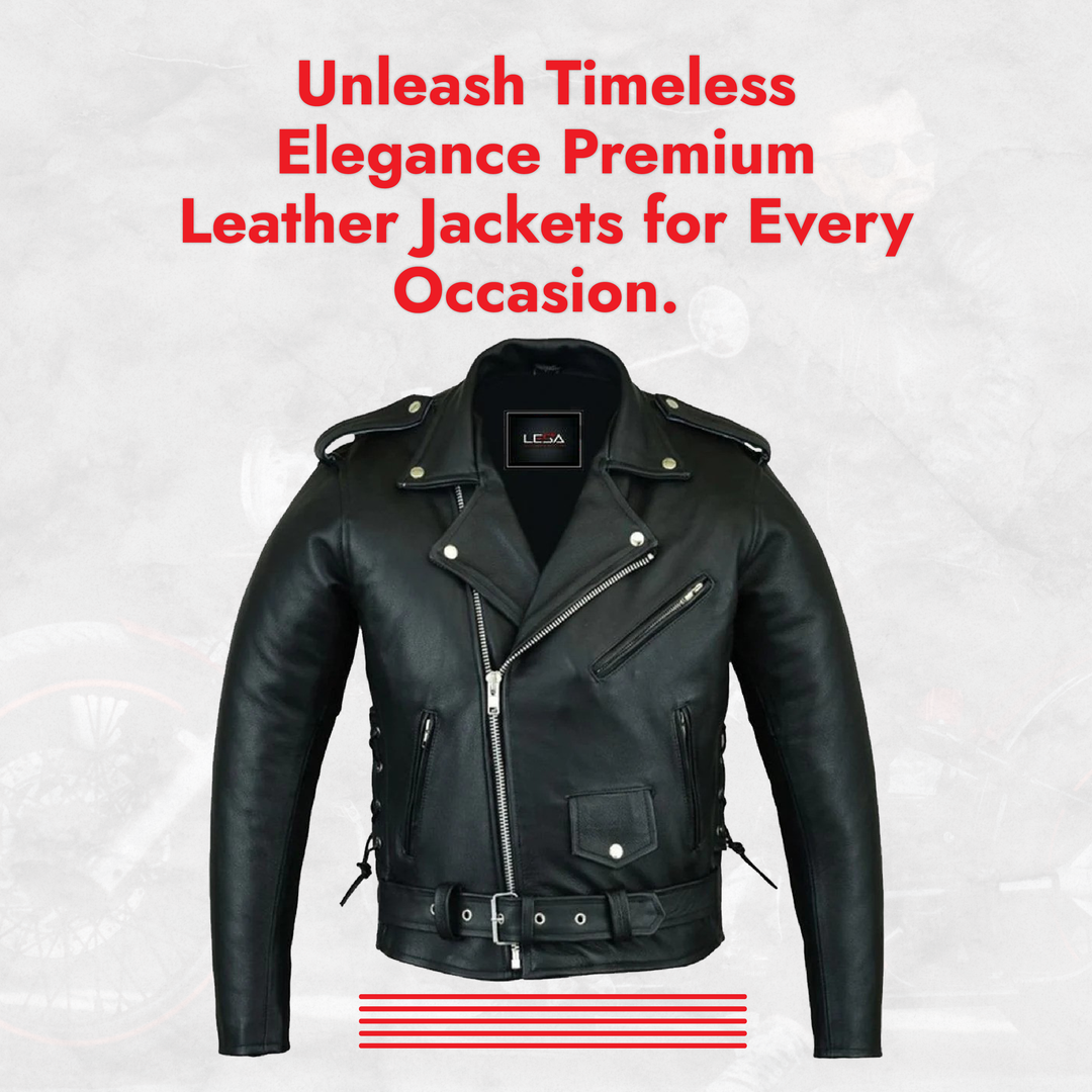 Men’s Black Leather Motorcycle Jacket – Classic Brando Cowhide Biker Jacket with Belted Waist, Asymmetrical Zipper &amp; Quilted Lining