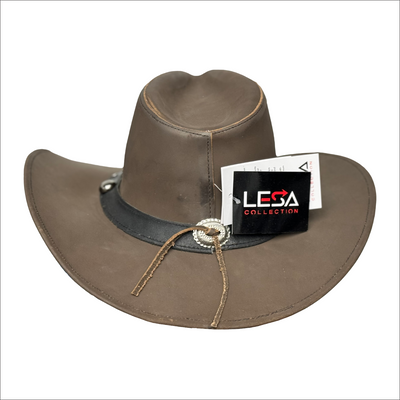 Lesa Collection Brown Leather Scootin Bar Cowboy Hat for Men & Women – Stylish Crown with Shapeable Brim