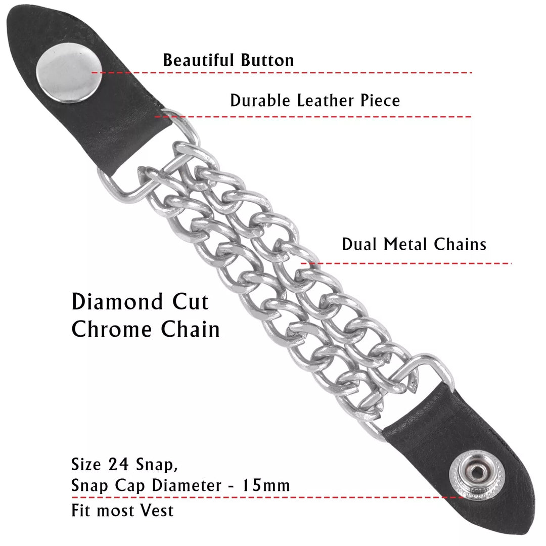 Double Chrome Chain Extension Genuine Leather Biker Vest Extender