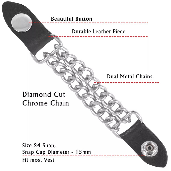 Double Chrome Chain Extension Genuine Leather Biker Vest Extender