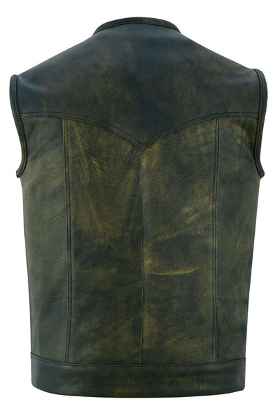 Leather Men's Distressed Brown ‘Dual Closure Motorcycle Leather Vest w/ Gun pocket