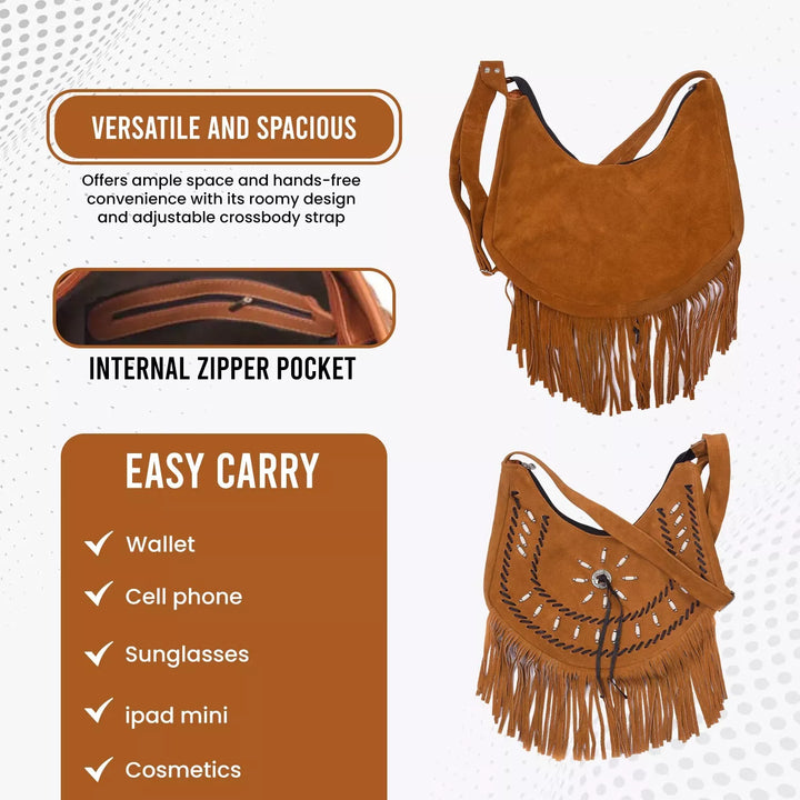 Women Westren Fringe Crossbody Bag With Adjustable Straps