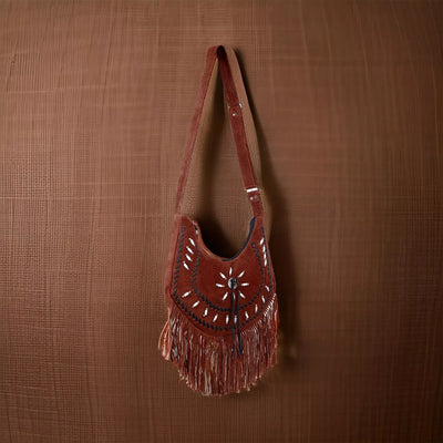 Reddish Brown Fringe Crossbody Purse Stylish Suede Leather Boho Bag for Women