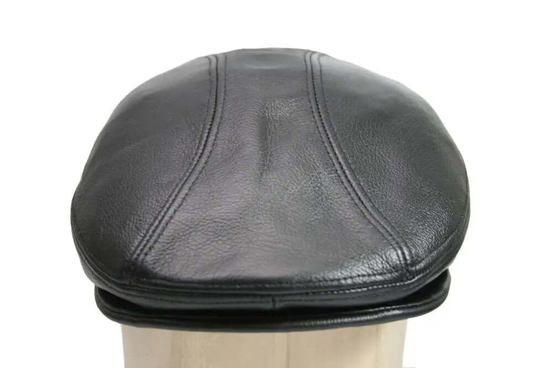 Ascot Leather Cap for Men IVY Hat Newsboy Cap Black Cow Leather