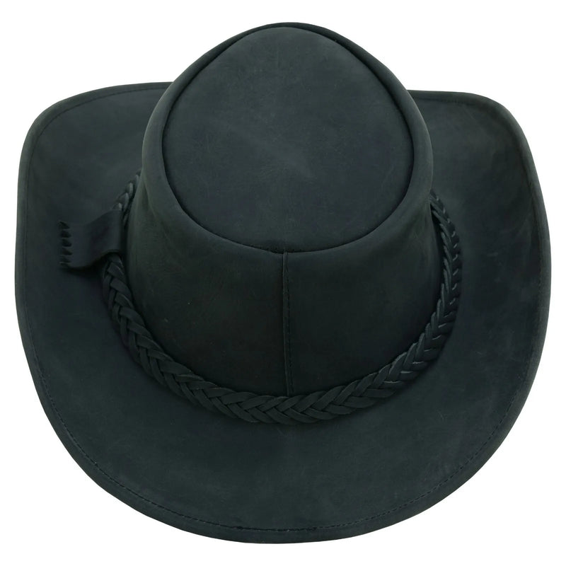 Lesa Collection Rodeo Leather Outback Hat For Men and Women Shapeable Wide Brim