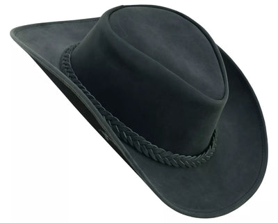 Lesa Collection Rodeo Leather Outback Hat For Men and Women Shapeable Wide Brim